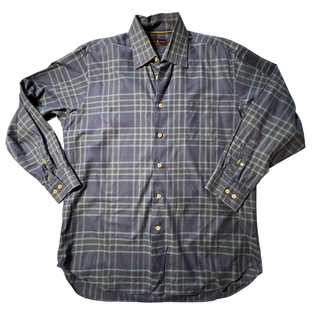 Robert Talbott Button Down Mens 2XL Blue Green Excellent Plaid Long Sleeve Shirt